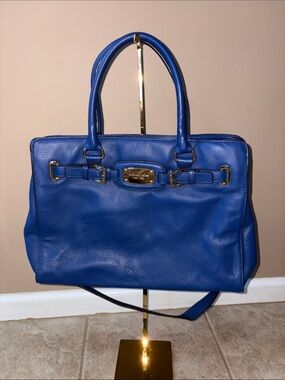 Michael Kors Royal Blue Pebbled Leather Satchel with Gold Hardware